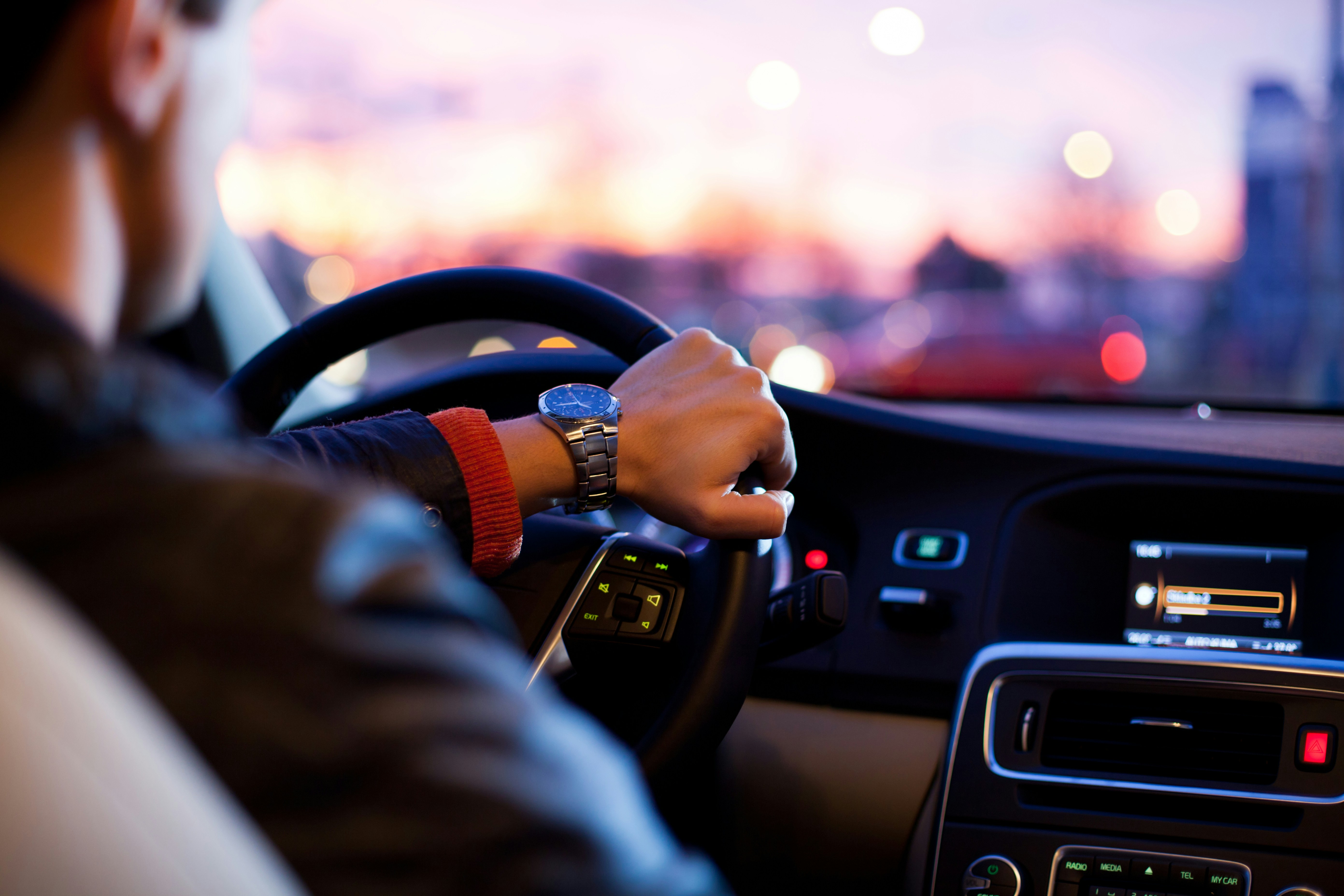 Interior view of person driving car